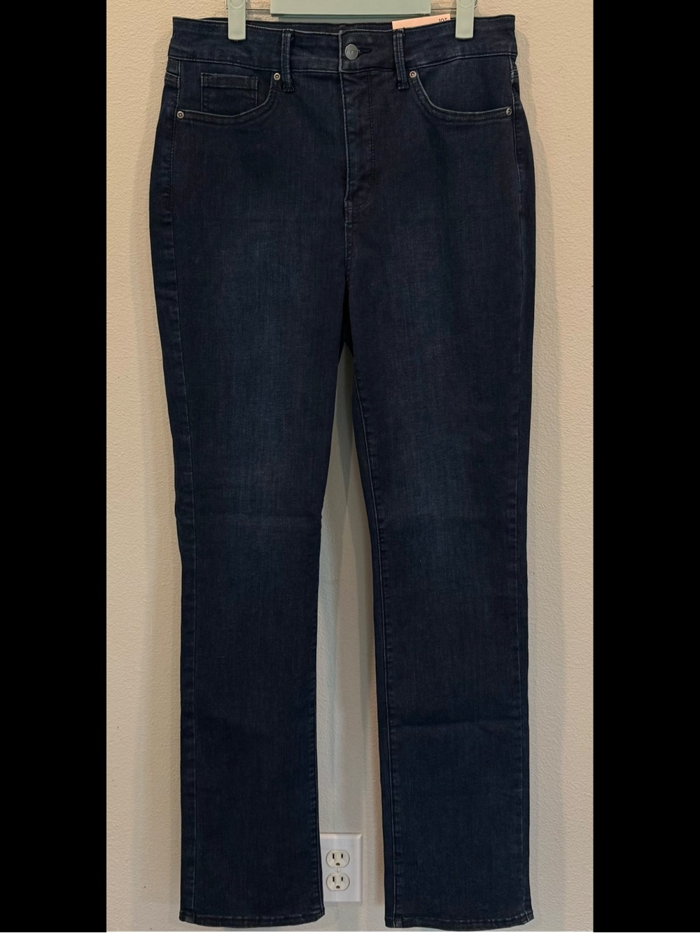 NYDJ Womens Curves 360 High Rise Slimming Straight Jeans Size 10 Tall Dark Wash